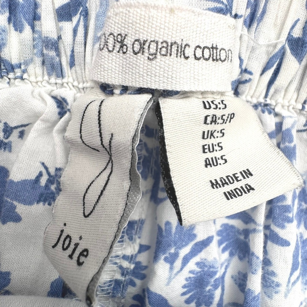 JOIE Women's Small 100% Organic Cotton Blue White Floral Pajama Set Top Shorts - Picture 4 of 11